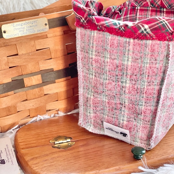 Vtg Longaberger Seasons Greetings Basket w/Liner Protector 1992 Christmas green - Picture 13 of 16